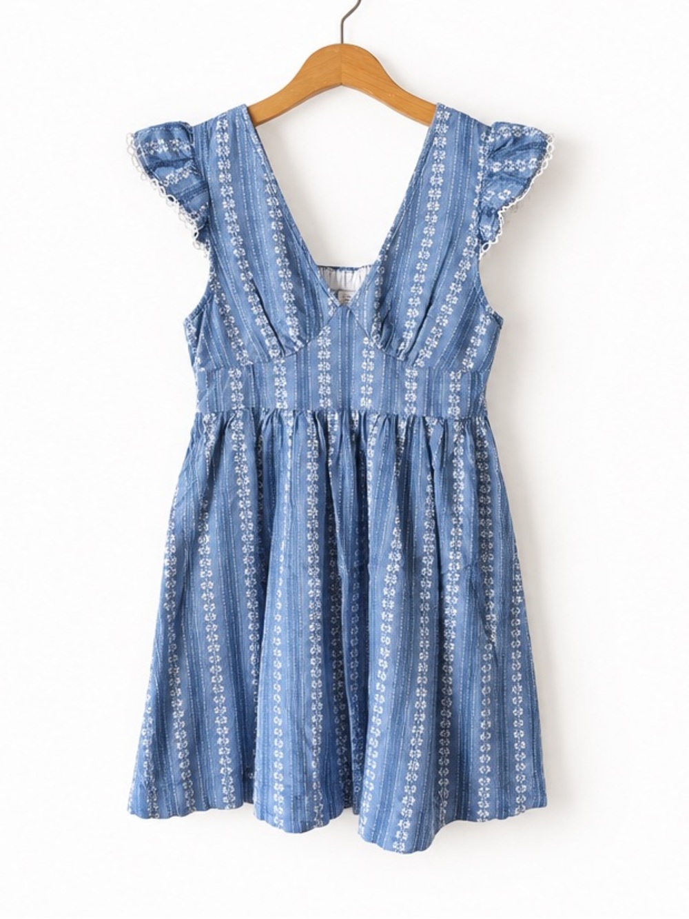 Peyton & Parker Chambray Floral Embroidered Flutter Sleeve Mini Dress Small - Picture 8 of 12
